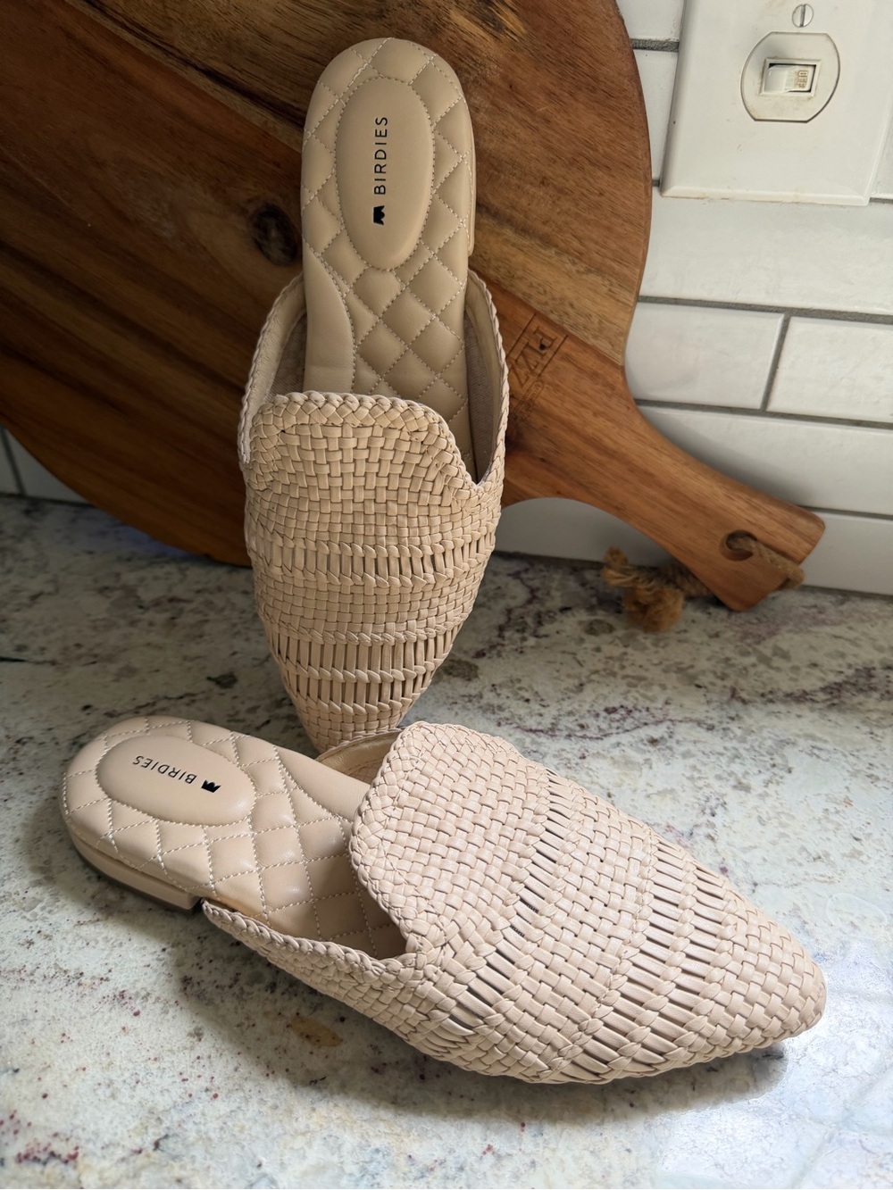 New! Birdies $150 Women's The Dove Woven Slip-On Mule in Ivory 7.5 NWOT